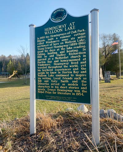 ernest hemingway plaque siqn in walloon lake mi