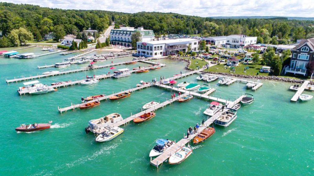 boats docked in walloon lake, michigan